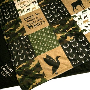 Duck Hunting Blanket with Embroidered Name, Ducks Trucks and Eight Point Bucks Baby Blanket, Deer and Duck Baby Shower Gift