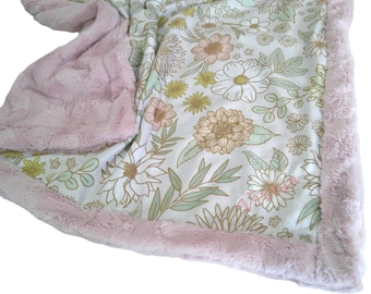 Dahlia Blanket, Personalized Boho Flower, Minky Plush Bedding, All Sizes, Satin Ruffle Option
