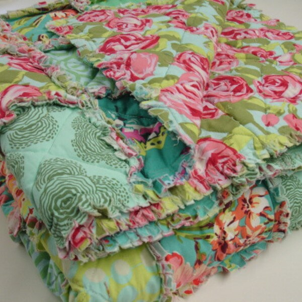 Rag Quilt Twin Exquisite Garden Sunshine READY TO SHIP 65 x 80 On Sale