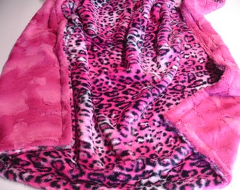 Cheetah Blanket Baby  Toddler Child Adult Sizes Black Hot Pink Minky Plush Fur