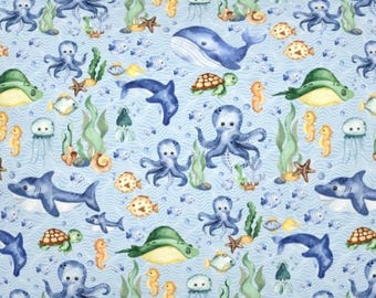 Under the Sea Blanket, Personalized Watercolor Ocean Creatures Nursery Bedding, Blue Mint Yellow