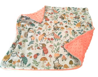 Bug Blanket, Personalized Insect Nursery Decor, Neutral Baby Bedding with Satin Ruffle Option