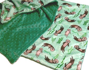 Otters Blanket, Personalized Baby Blanket for Boy or Girl, Under the Sea Neutral Nursery Decor