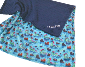 Loch Ness Blanket, Personalized Nessie Gift, Sea Serpent Bedding, Nursery Bedding, Enchanted Nursery Decor