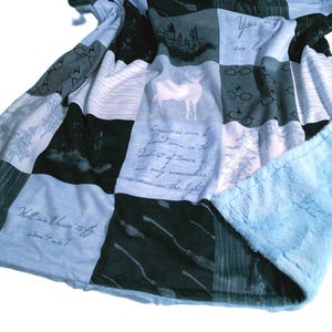 Wizard Blanket, Personalized Always Throw, Blue and Gray Stag Bedding with Satin Ruffle Option