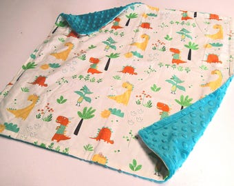 Dinosaur Baby Lovey, Ready to Ship Security Blanket, T Rex Baby Gift, Cotton and Minky Plush