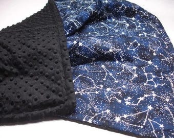 Constellations Blanket, Personalized Glow in the Dark Toddler Bedding, Cotton and Minky Plush