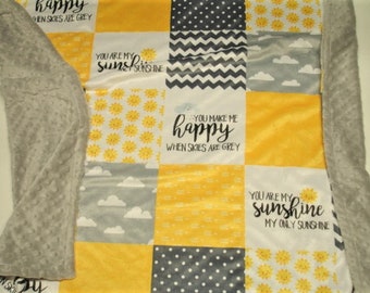 Personalized You Are My Sunshine Blanket Yellow Gray Baby Toddler Child Adult Blanket Gender Neutral