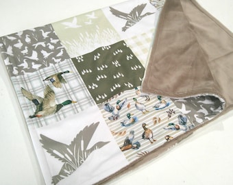 Mallard Duck Blanket, Personalized Smooth Minky Bedding, Satin Ruffle Option