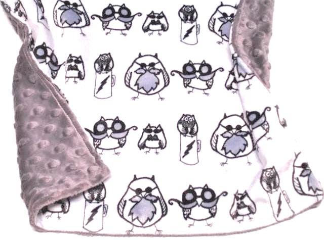 Owl Blanket, Personalized Mustache Theme Bedding, Owl T Shirt, Manly Owls Minky Plush, Gift for Coff