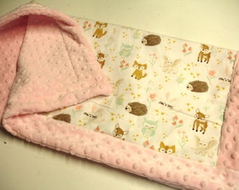 Baby Girl Blanket Woodland Animals Personalized Minky Blanket Ready to Ship Flannel It's a Girls Toddler Child