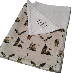 Bat Blanket, Brown Gothic Bedding, Personalized Baby Blanket, Satin Ruffle Option