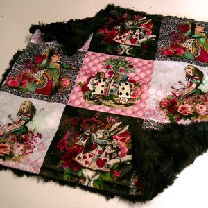 Alice in Wonderland Ready to Ship Baby Girl Lovey Baby Security Blanket Boho Minky Plush Fur
