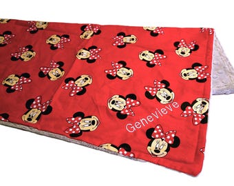 Personalized Minnie Mouse Blanket, Satin Ruffle Option, Minnie with Bow Baby Gift, Cotton and Minky