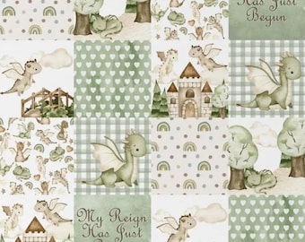 Personalized Dragon Blanket, Fantasy Kingdom Nursery Bedding, Neutral, Satin Ruffle Option,