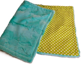 Burp Cloth, Baby Gift, Soft Receiving Blanket, Polka Dots Security Blanket Mint Lime Plush Ready to Ship