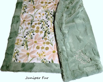Custom Daisy Blanket, Personalized Boho Floral and Dandelion, All Sizes, Minky Plush with Satin Ruffle Option,