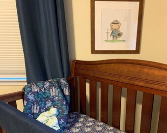 Medieval Crib Bedding Set, Dragons and Knights Nursery Decor, Personalized 2-3 Piece, Castle Raid