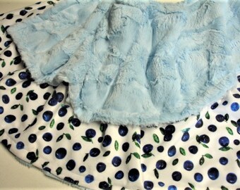 Personalized Blueberries Blanket Baby Toddler Child Adult Blanket Blue Minky Plush Fur Gender Neutral