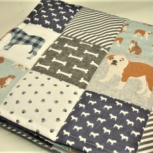 English Bulldog Blanket Personalized Navy Gray Toddler Child Adult Sizes Blanket Gender Neutral