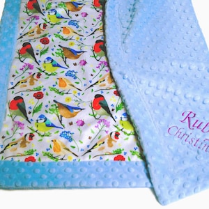 Bird Blanket, Songbirds and Wildflowers Throw, Custom Bird Watching Bedding with Satin Ruffle Option