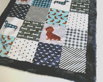 Wiener Dog Blanket, Personalized Dachshund Bedding with Satin Ruffle Option
