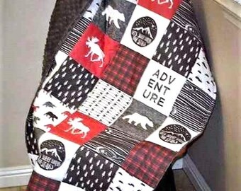 Woodland Blanket, Personalized Minky Baby Blanket, Adventure Nursery Throw, Custom Adult Camping Blanket, Mountaineer Bedding