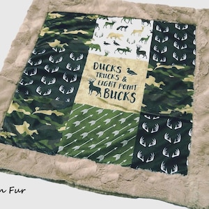Duck Hunting Blanket with Embroidered Name, Ducks Trucks and Eight Point Bucks Baby Blanket, Deer and Duck Baby Shower Gift image 9