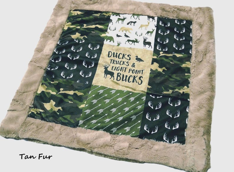 Duck Hunting Blanket with Embroidered Name, Ducks Trucks and Eight Point Bucks Baby Blanket, Deer and Duck Baby Shower Gift image 9
