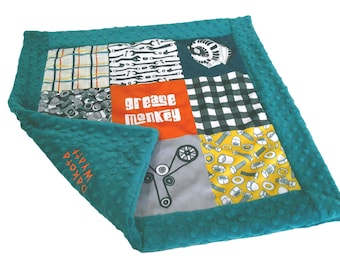 Mechanic Baby Lovey, Personalized Grease Monkey, Tool Baby Gift, Minky Security Blanket