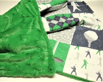 Golf Blanket Personalized Baby Toddler Child Adult Blanket Navy Green Gray Argyle Plush Fur