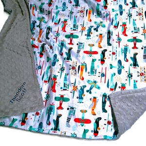 Airplane Blanket, Baby Gift, Personalized Aviator Themed Blanket for Adult, Vintage Airplanes Nursery Bedding, Minky Plane Baby Blanket
