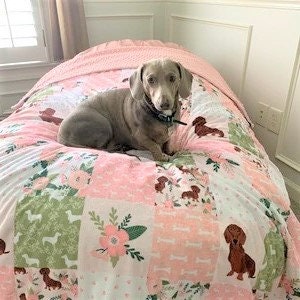 Wiener Dog Blanket Personalized Baby Girl Blanket Pink Floral Toddler Child Adult Minky Blanket Plush Fur