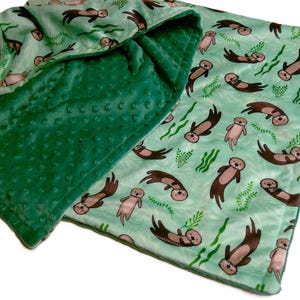 Otters Blanket, Personalized Baby Blanket, Embroidered Sea Otter Baby Gift, Under the Sea Neutral Nursery Decor, Otter Throw with Ruffle