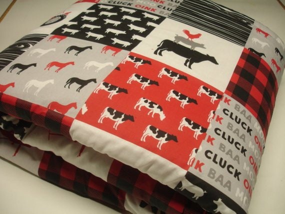 Farm Life Red Black Gray White 2 6 Piece Baby Crib Bedding Etsy