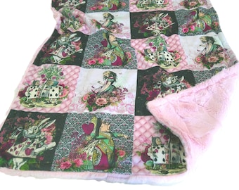 Alice in Wonderland Blanket, Soft Personalized Wonderland Boho Bedding, Baby Gift for Girl