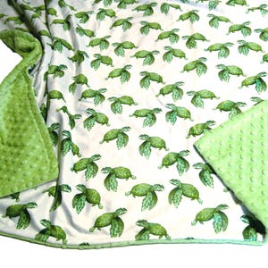 Sea Turtle Blanket, Personalized Baby Gift with Embroidered Name, Beach House Blanket, Satin Ruffle Option, Under the Sea Bedding