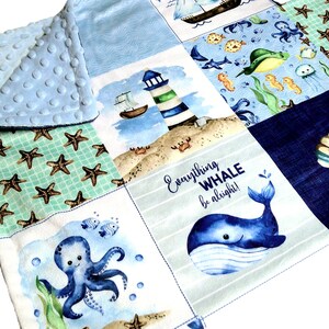 Under the Sea Blanket, Personalized Nautical Baby Blanket, Ocean Creatures Nursery Bedding with Satin Ruffle Option