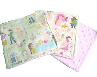 Beauty and the Beast Wash Cloth Quick Wipe Set of Three Burp Cloth