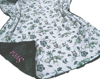 Bat Blanket, Adult Sized Gothic Bedding, Personalized Baby Blanket, Satin Ruffle Option