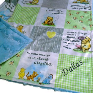Winnie the Pooh Baby Blanket, Personalized Baby Shower Gift, Toddler Bedding, Large Adult Throw Blue Custom Nursery Decor Neutral