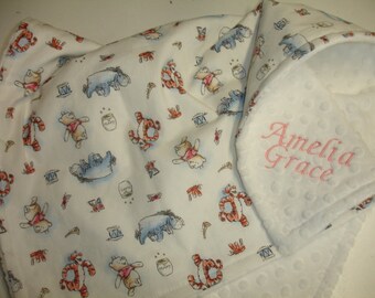 Personalized Winnie the Pooh Blanket Baby Toddler Child Adult Throw Gender Neutral