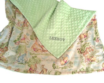 Winnie the Pooh and Friends Baby Blanket, Personalized Hundred Acre Woods with Satin Ruffle Option