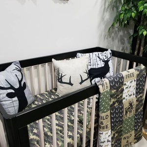 Crib Bedding Set Personalized Deerly Loved 2-6 Piece Set Wild and Free Minky Includes