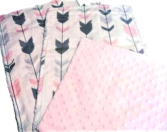 Burp Cloth Set, Baby Girl Gift, Pink Arrows Nursery Decor, Ready to Ship Cotton and Minky