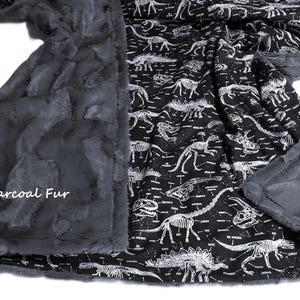 Dinosaur Bones Blanket, Personalized Glow in the Dark Jurassic Bedding, Toddler Birthday Gift for Boy or Girl, Cotton and Minky or Fur Plush