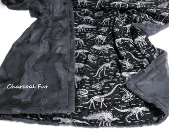 Dinosaur Bones Blanket, Personalized Glow in the Dark Jurassic Bedding, Toddler Birthday Gift