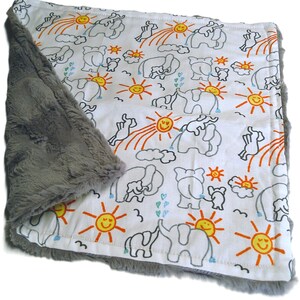 Elephant Baby Lovey, Shower Gift, Ready to Ship You Are My Sunshine Security Blanket Plush Fur Gender Neutral