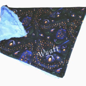 Firefly Blanket, Personalized Camping Throw, Outdoor Adventure Theme, With Satin Ruffle Option
