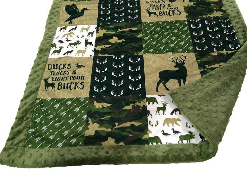 Duck Hunting Blanket with Embroidered Name, Ducks Trucks and Eight Point Bucks Baby Blanket, Deer and Duck Baby Shower Gift image 1